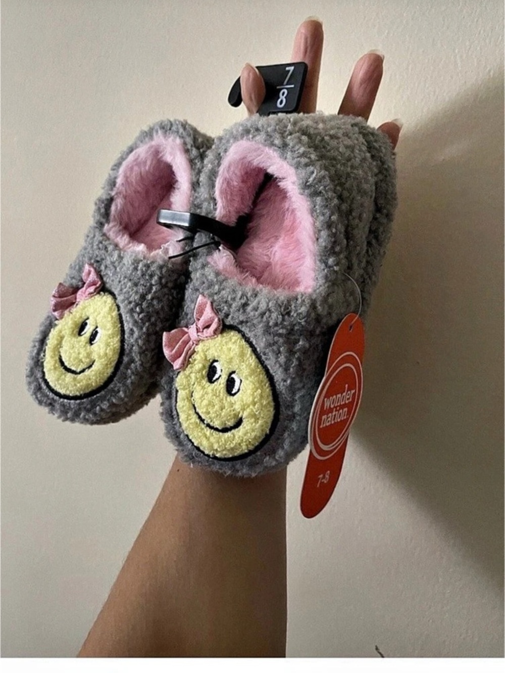 Wonder Nation Toddler Girls' Smiley Aline Slippers Size 7-8/New